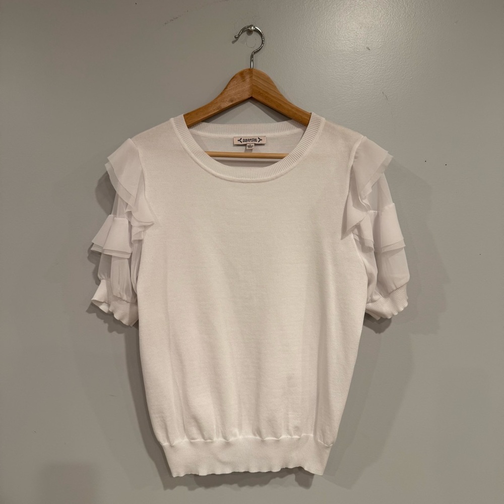 Nanette‎ Lepore White Ruffled Sleeve Top